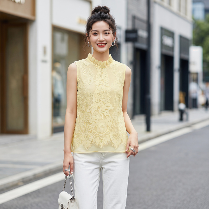 Anfiona 2026 Summer New Style Half-High Collar Lace Mesh Bottoming Shirt Shirt Top Vest Women 6087 Anfiona 2026 Summer New Style Half-High Collar Lace Mesh Bottoming Shirt Shirt Top Vest Women 6087