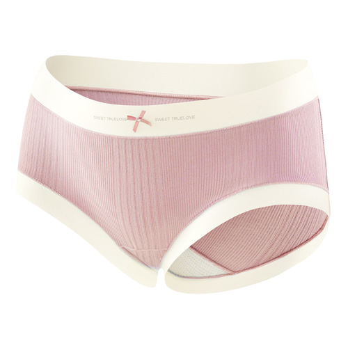 New mid-waist women's underwear, breathable pure cotton, super elastic, solid color, seamless, tummy-tightening, butt-wrapping, threaded, cute briefs