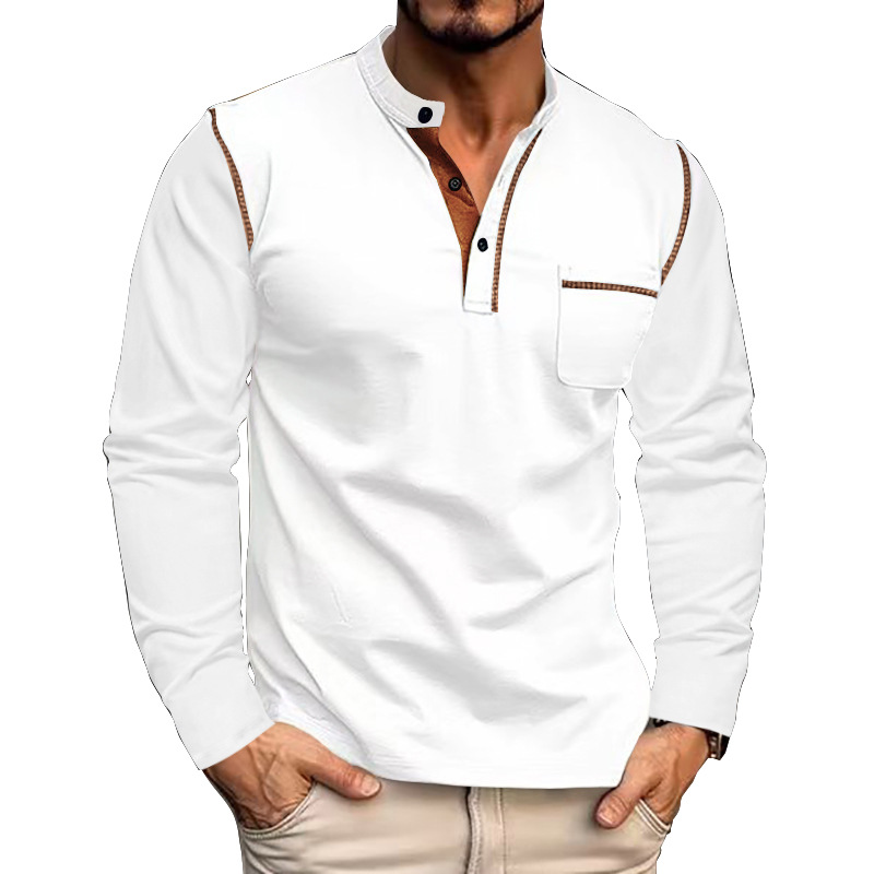 Men's Long Sleeve Shirt With Standing Neck For Spring And Summer_voghion.com