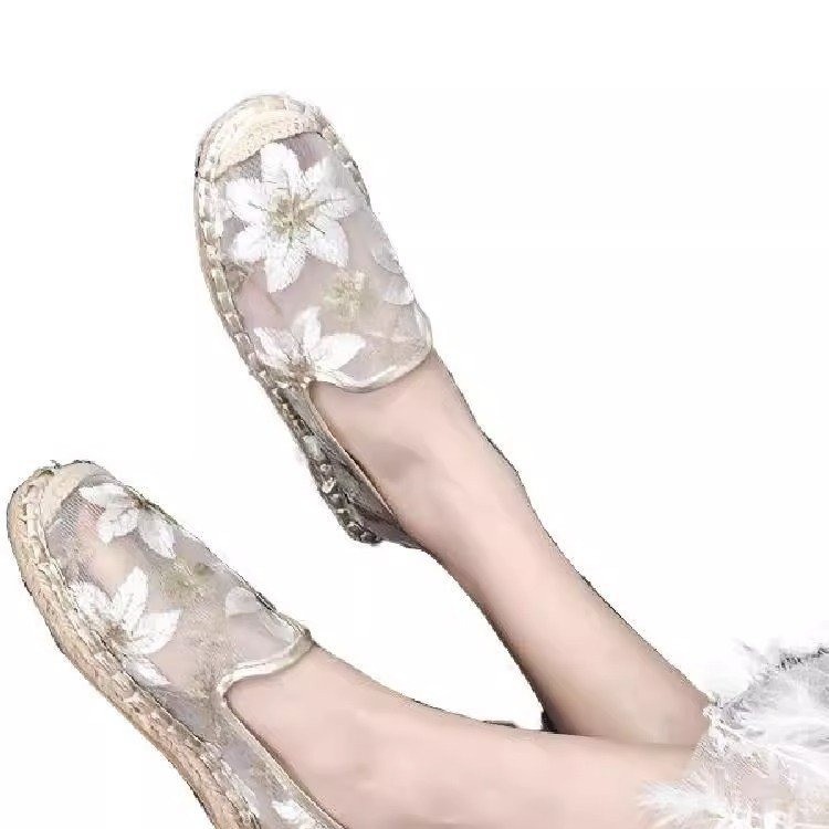 Mocassini casual alla moda in rete con un piede, scarpe singole traspiranti in corda con fiori ricamati da donna_voghion.com