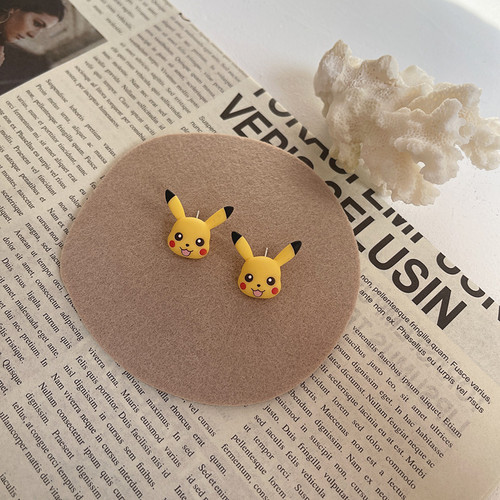 Acrylic Pikachu Earrings for Girls and Kids - Cute Japanese and Korean Style S925 Stud Earrings for Children - No Hole Earrings