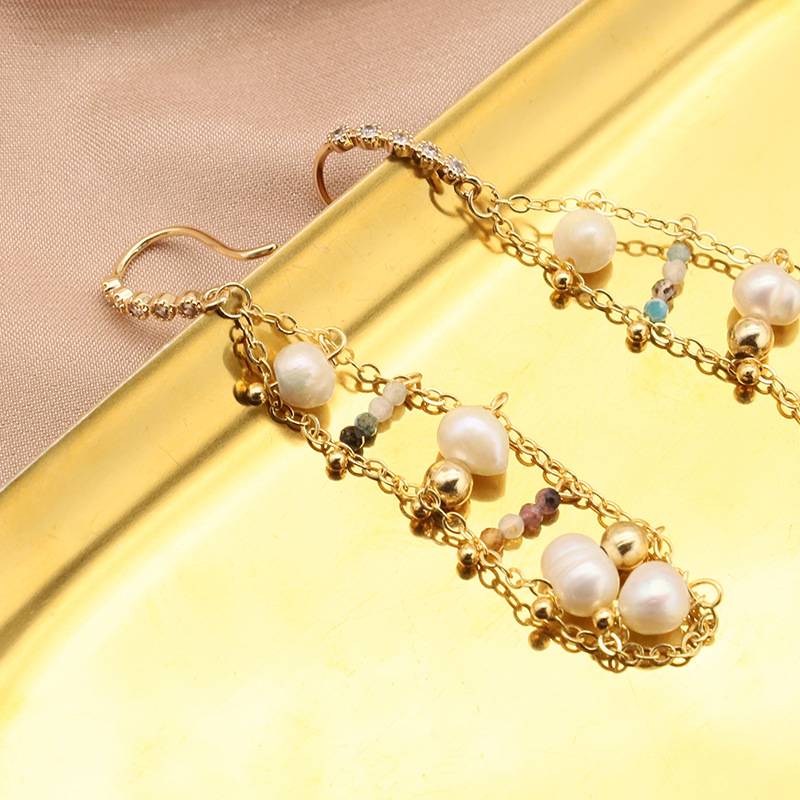 Aretes de perlas de agua dulce naturales aretes de perlas de agujas de plata s925 aretes de agujas de plata 18k joyas retro de oro real para mujeres
