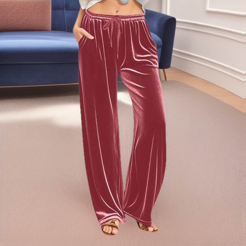 Amazon European and American Cross-Border Independent Station Spring and Autumn Women's Velvet Trousers Waist Drawstring Jogging Wide-Leg Pants