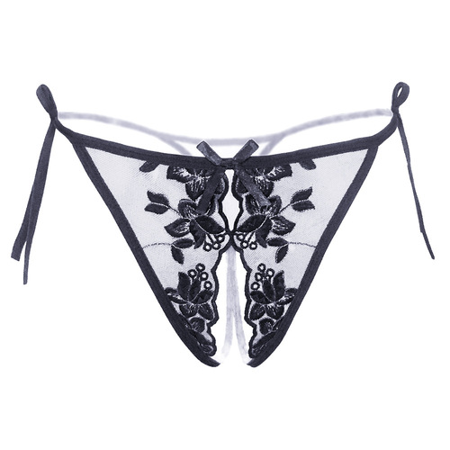 Sexy strappy large size embroidered thong for women, ultra-thin, hot, crotch-free, temptation straps, sexy underwear