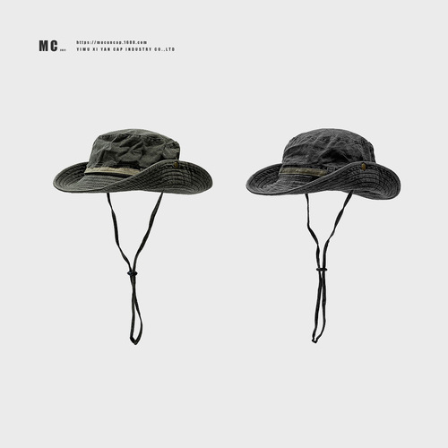 Japanese streetwear distressed fisherman hat for men and women, unisex bucket hat, Western cowboy sun protection outdoor climbing fishing hat