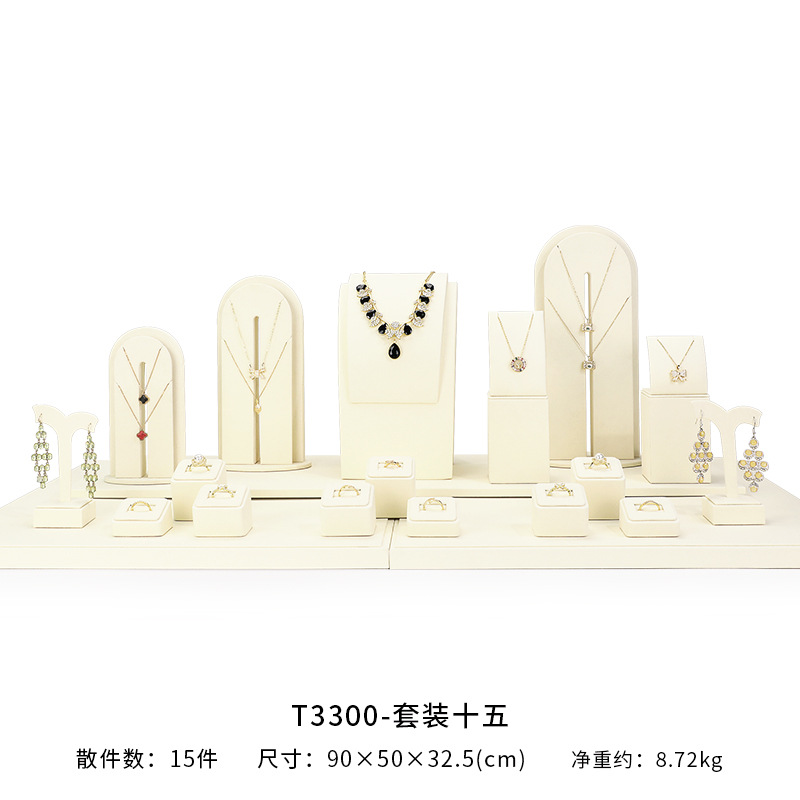 Xu Yue joyería estante de exhibición beige superfibra aretes de lujo anillo de ventana joyería mostrador accesorios