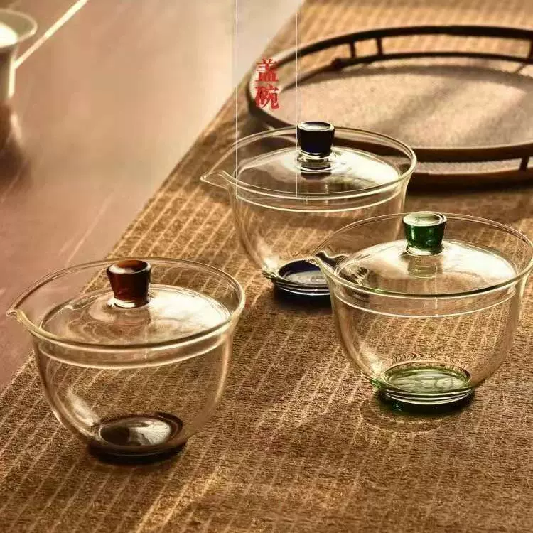 高硼硅玻璃三才盖碗大号泡茶碗手抓敬茶碗茶道配件功夫茶具