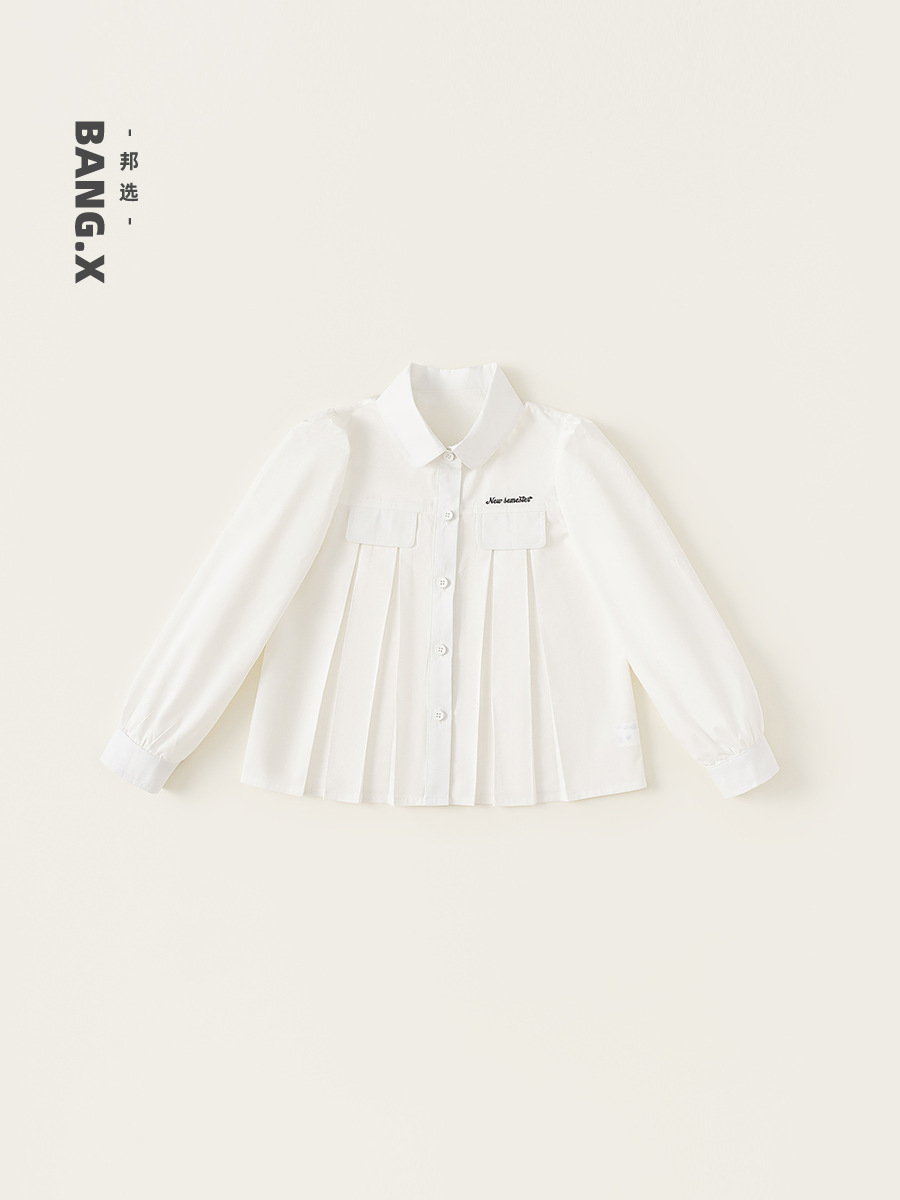 Youbao ropa para niños niñas solapa top primavera y otoño 2025 nuevo estilo simple color sólido otoño niña camisa blanca