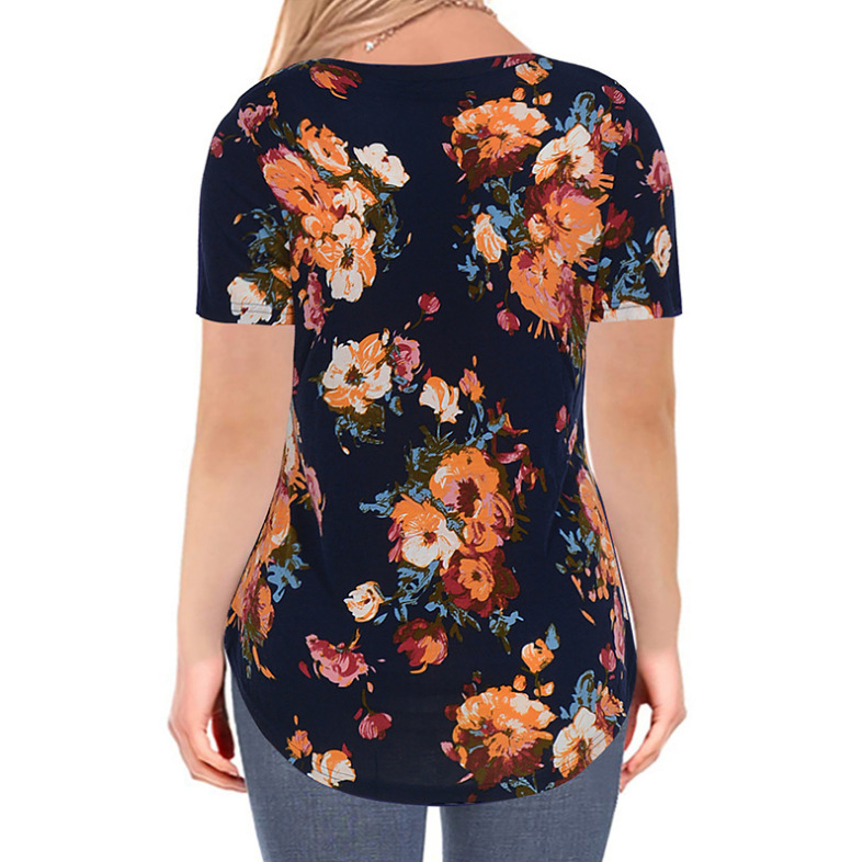 Europa y Estados Unidos transfronterizos ropa de mujer 2025 primavera y verano nuevo estilo Amazon impresión de cuello en V camiseta de manga corta camiseta de comercio exterior casual suelta image 10