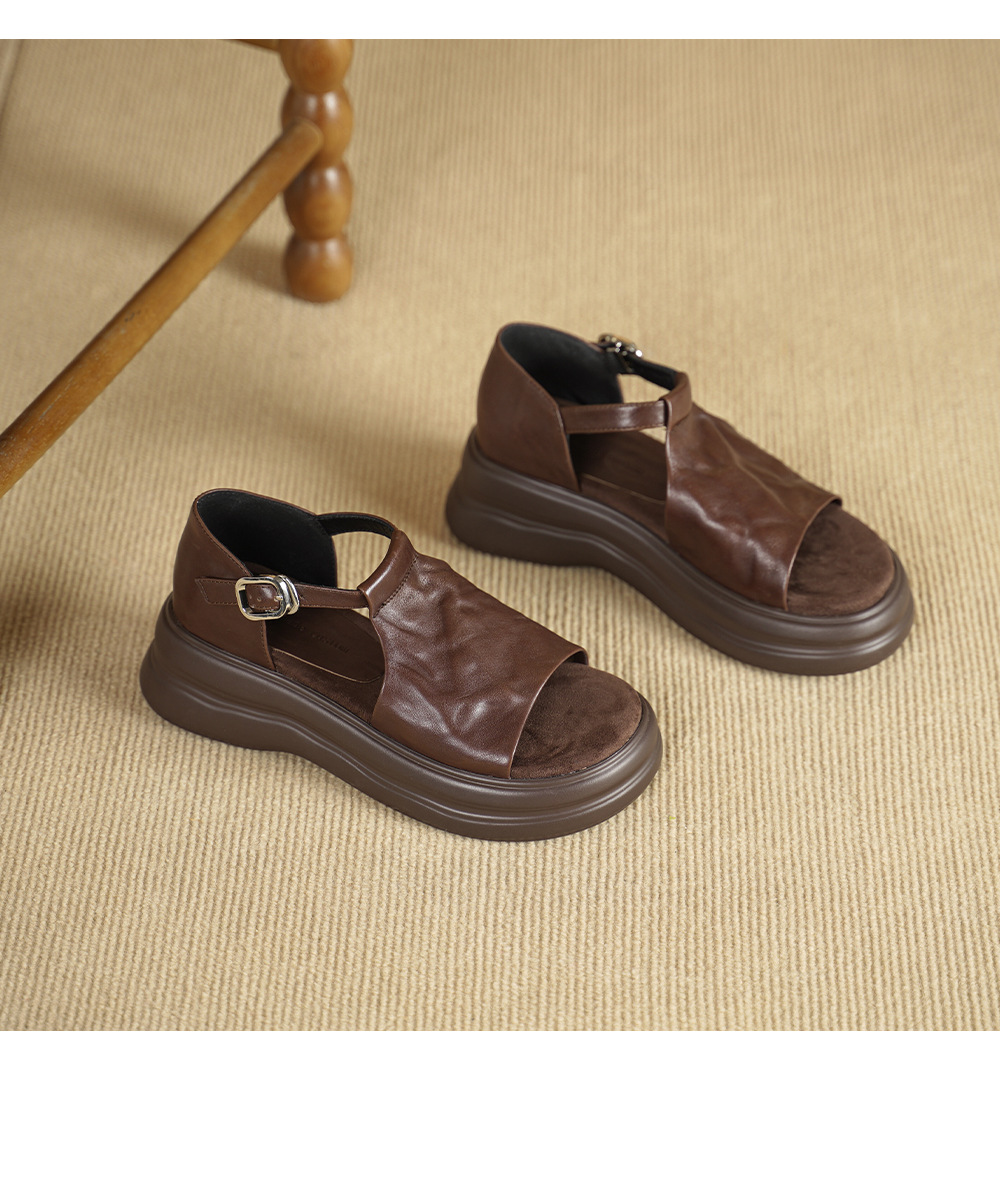 Sandal cao gót nữ hở mũi da bò đế dày quai ngang khóa — Khóa thắt lưng màu đen, Khóa thắt lưng màu nâu, Velcro màu mơ, Giấy dán ma thuật màu nâu chi tiết 14