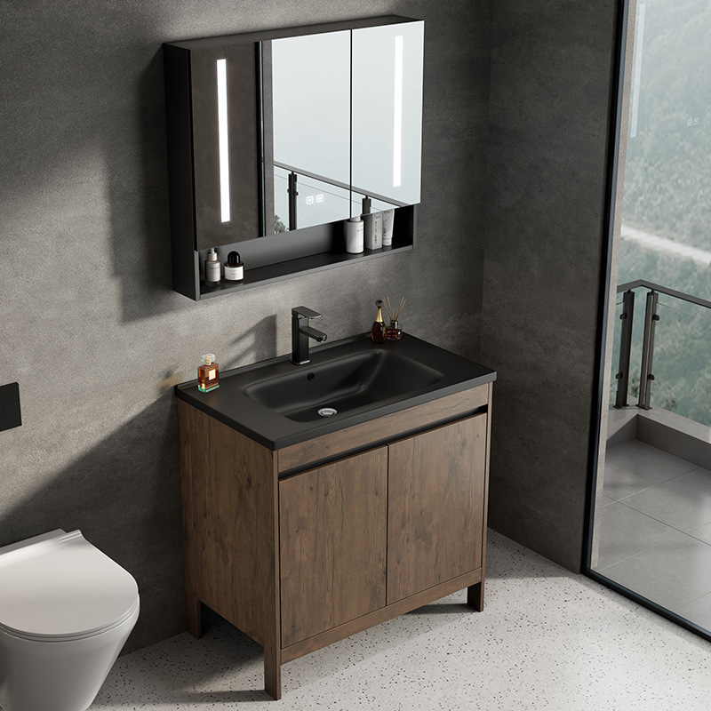 Armario de baño de piso de aluminio espacial, baño combinado, lavabo integrado de cerámica, lavabo de hotel, piscina de mesa de lavado