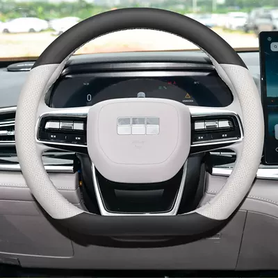 Steering wheel cover Steering Wheel Cover, Genuine Leather, Ultra-Thin - nappa-leather-pattern-black-cloud-brocade-white-d-shaped-plate-ultra-thin-model-geely-galaxy-star-7