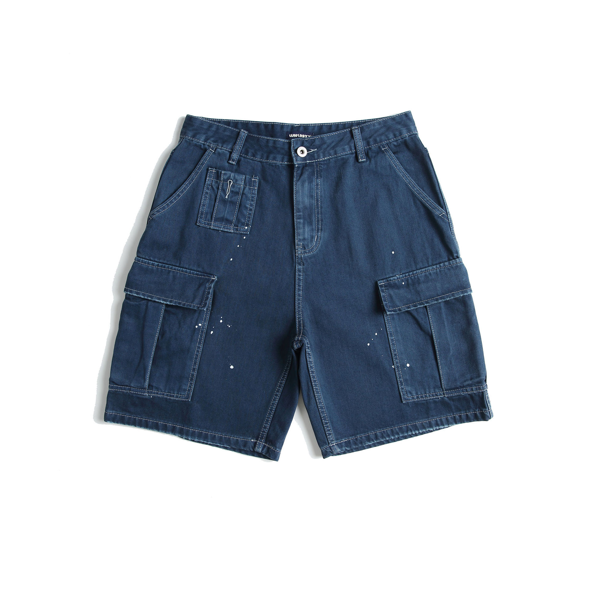 Summer Heavy Washed Vintage Denim Shorts Men's Blue Paint Dot Mid-Length Shorts Summer Multi-Pocket Cargo Shorts