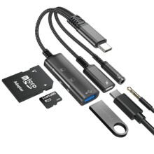 适用苹果华为Typec转USB/TE/SD卡一拖三拓展坞三合一充电转接线