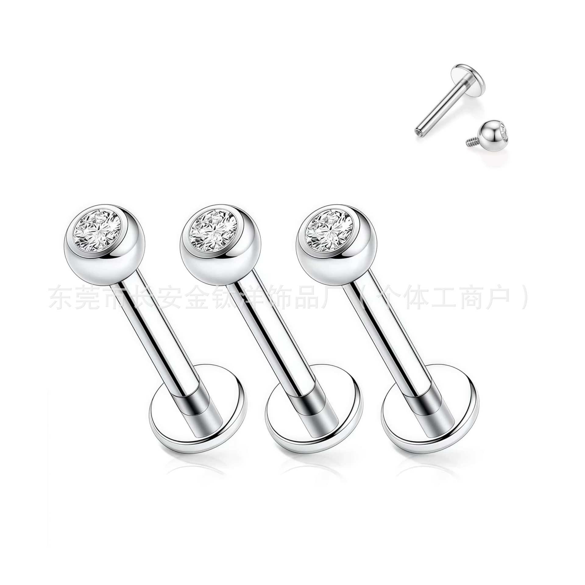 G23 Titanium Internally Threaded Diamond-Encrusted Cup-Shaped Lip Stud, Bowl-Shaped Lip Stud, Nose Stud, Ear Bone Stud, F136 Titanium Alloy Piercing Jewelry detail image 5