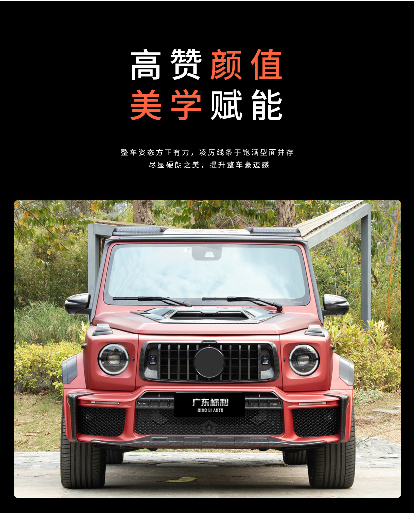 Mercedes-Benz G-Class W464/465, modified to W465 G900 style, including front and rear bumpers, engine cover, wheel arches, and spare tire cover – a complete set