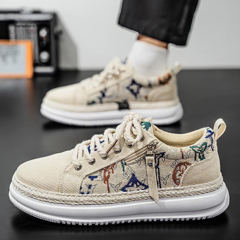 Light Luxury Designer Autumn and Winter Corduroy Sneakers, White Shoes, Niche Fashion Korean Style Versatile Casual Shoes, Men's Shoes