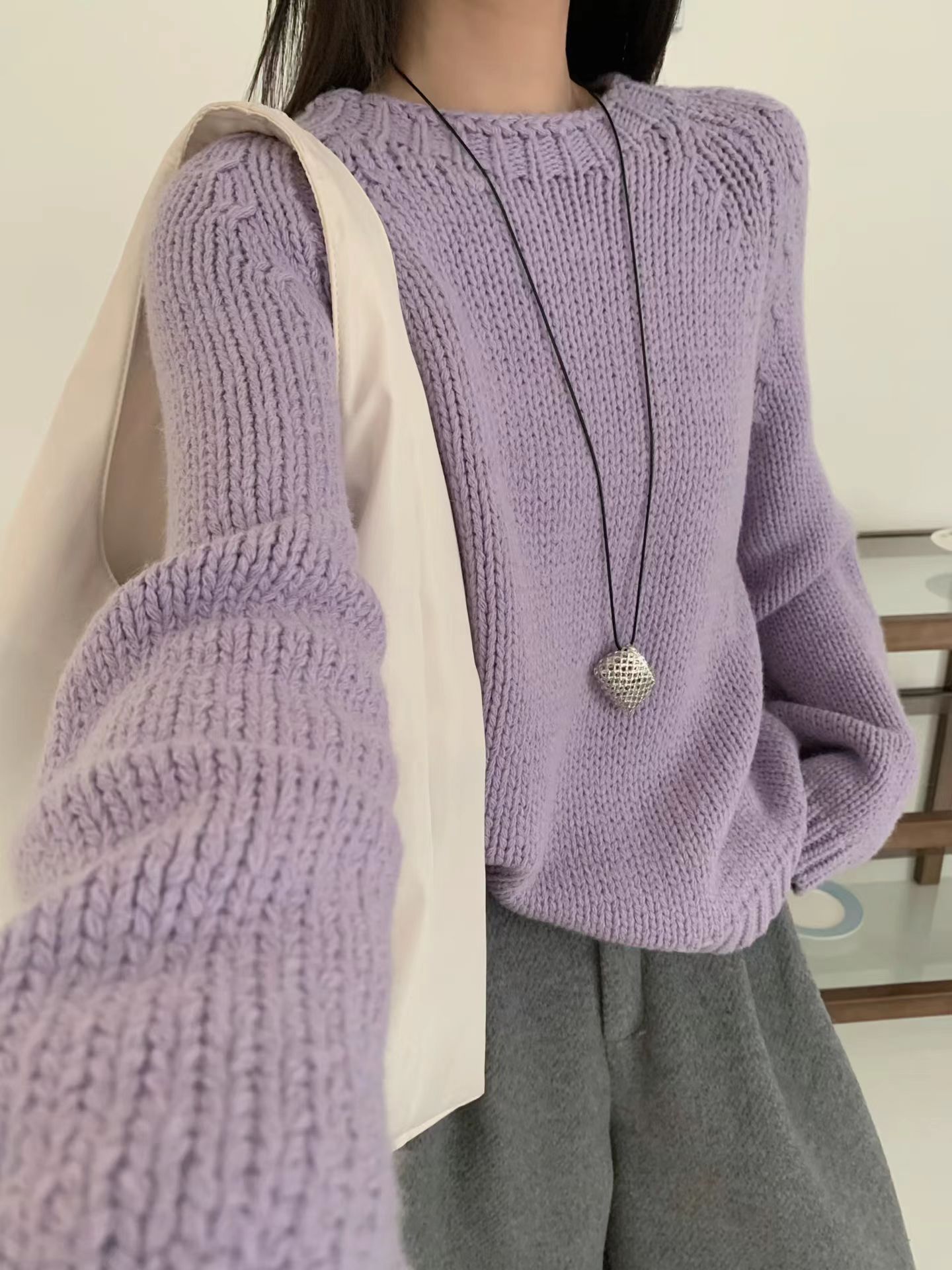 Woolen demi-season elegant knitted sweater