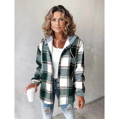 European and American casual women's large plaid women's coat plaid autumn and winter