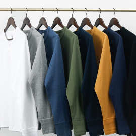 重磅美式亨利领男士长袖t2025新款纯棉秋季白色潮流短袖打底