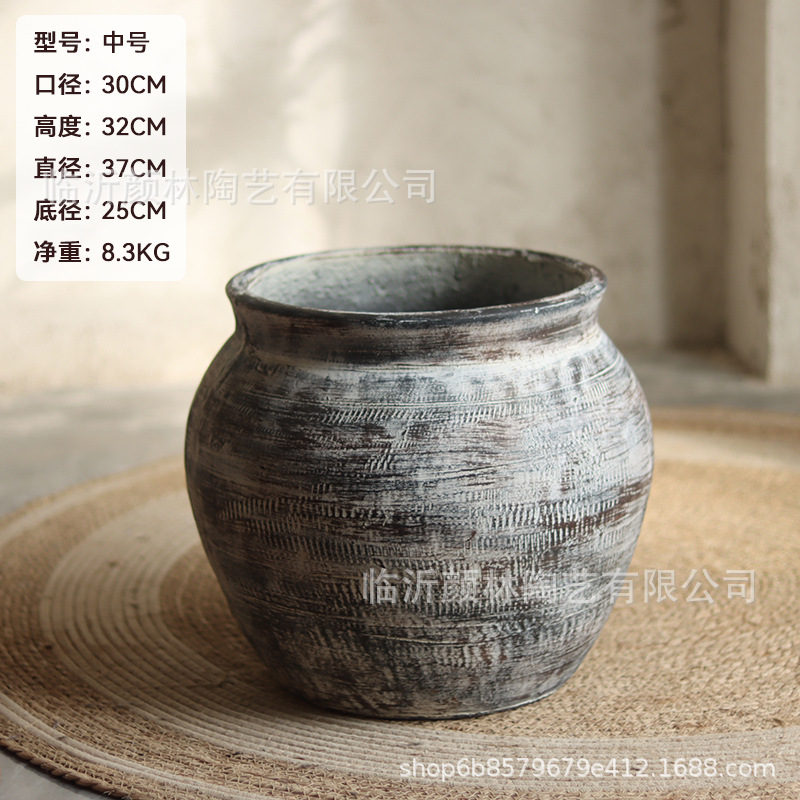 Arte gris maceta de cemento retrógrado gran maceta tequila azul flor de arroz interior sala de estar decoración de hotel maceta verde