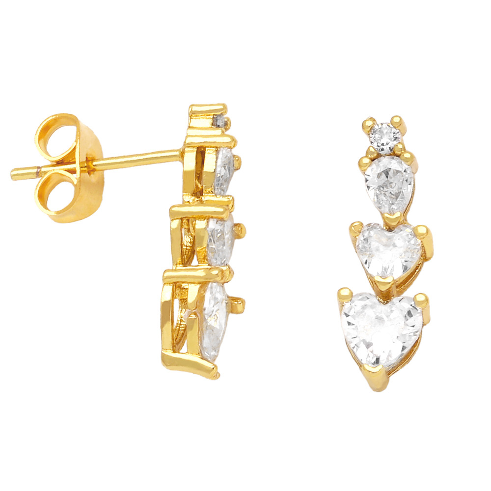 Fashion Heart Shape Copper Ear Studs Inlay Zircon Copper Earrings