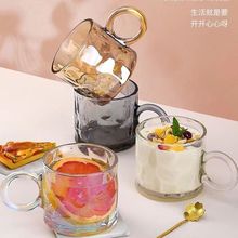 轻奢风ins马克杯子耐热玻璃咖啡杯 带把大耳朵水杯简约复古高颜值