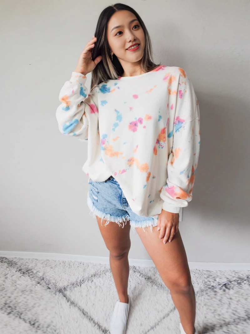 Mujeres europeas y estadounidenses transfronterizas otoño y invierno tie-dyed casual cuello redondo impresión manga larga image 5