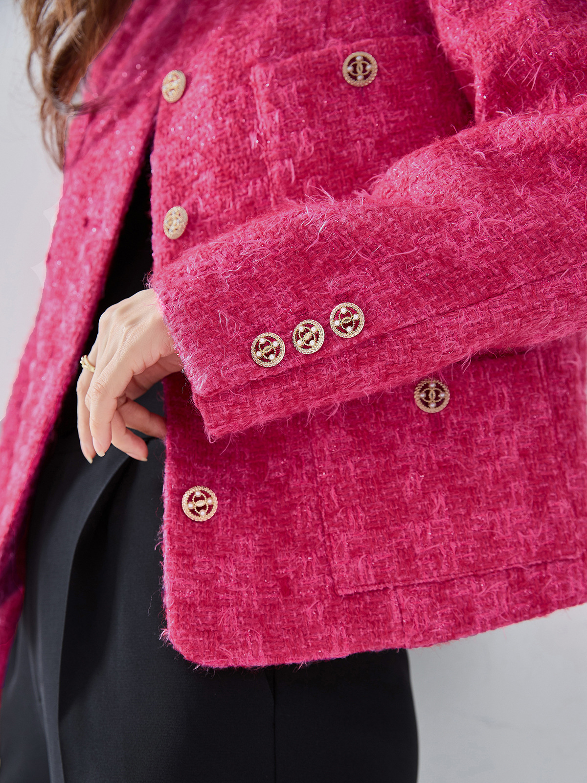 Chaqueta Corta de Estilo Elegante para Mujer de Poliéster con Cuello Redondo