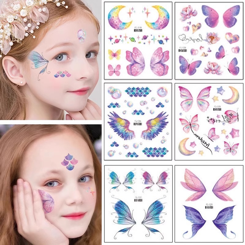 Colorful Cute Butterfly Kidsren and Girls Performance Facial Face Painting Stickers Fantasy Tattoo Stickers Eye Corner Stickers Stage