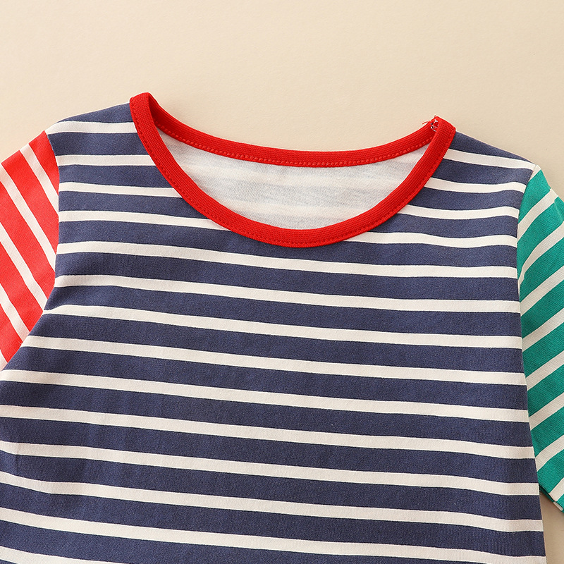 AostaBetty Vestido de otoño para niñas, vestido de retazos de animales de dibujos animados de Navidad para niños pequeños, vestido largo a rayas.