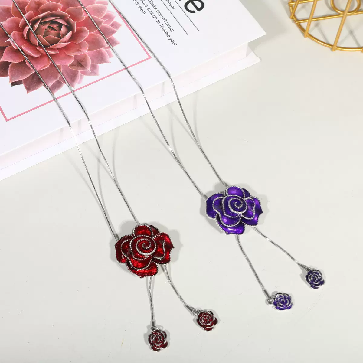 毛衣链轻奢高级感可调节玫瑰花流苏项链长款大气时尚百搭厂家批发