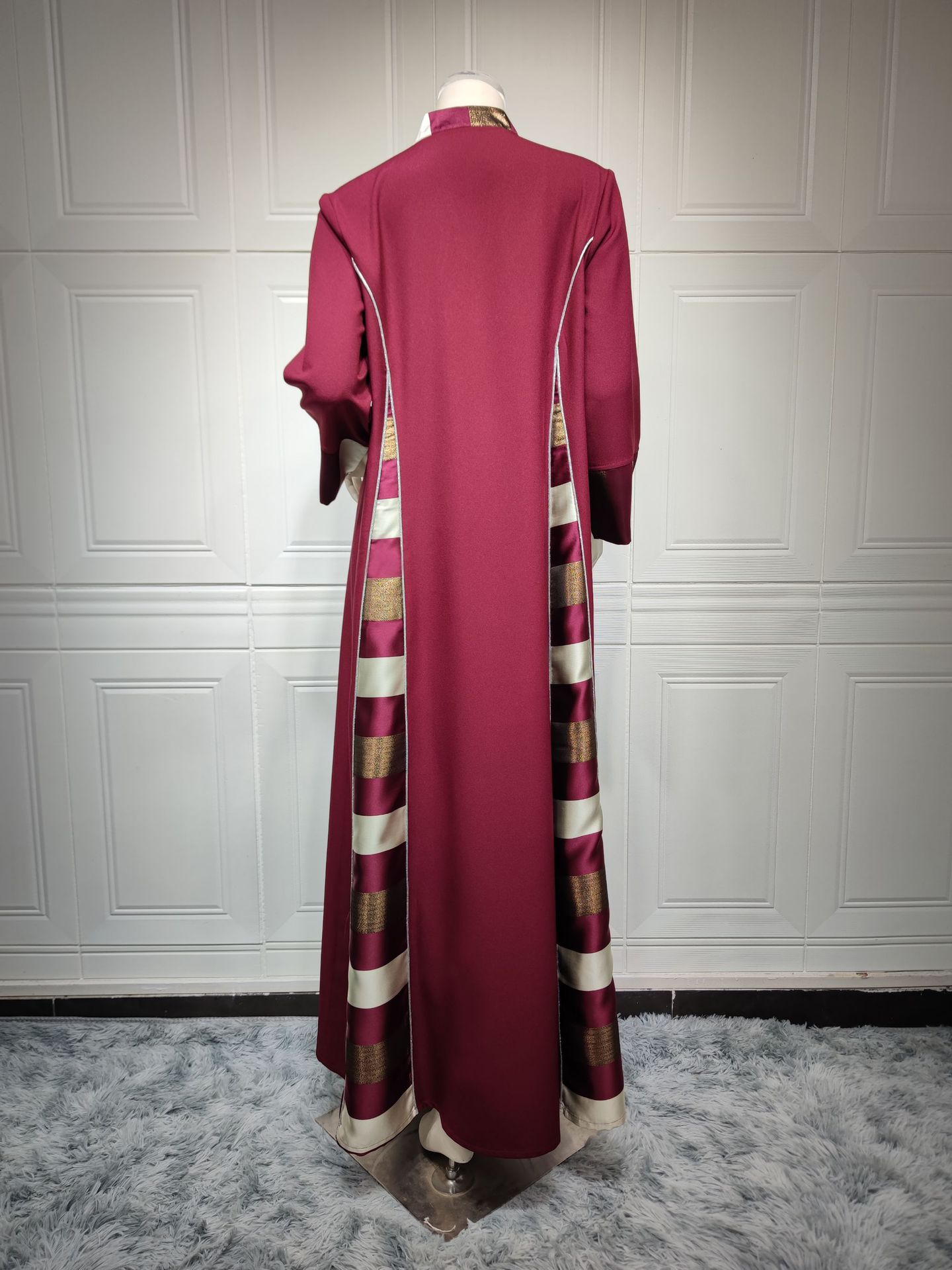 AB052跨境外贸中东女装绣花条纹abaya穆斯林阿拉伯迪拜muslim长袍详情48