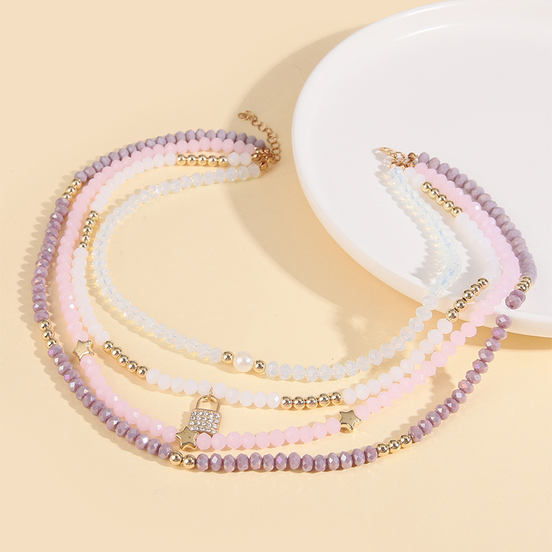 Bohemian Star Lock Beaded Alloy Irregular Inlay Artificial Gemstones Womenu0027S Layered Necklaces 1