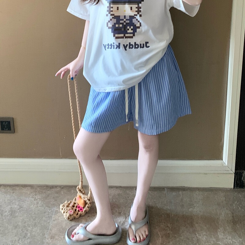Summer Dopamine Youthful Shorts for Women 2026 New Summer Style Blue Striped Loose Wide-Leg Versatile Three-Quarter Shorts Summer Dopamine Youthful Shorts for Women 2026 New Summer Style Blue Striped Loose Wide-Leg Versatile Three-Quarter Shorts