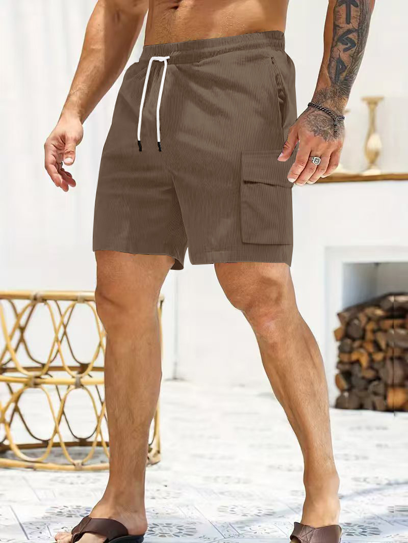 Pantalones cortos de ropa de trabajo para hombres transfronterizos nuevos pana de color sólido en verano pantalones cortos casuales de bolsillo múltiple para hombres simples