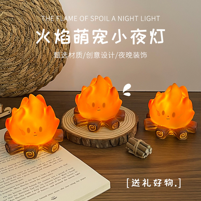 Cartoon Campfire Night Light Led Electronic Candle Light Bedroom Bedside Lamp Decorative Atmosphere Light Gift Desktop Ornament