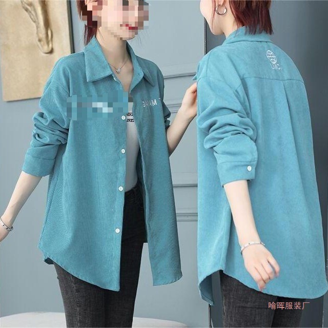 Manufacturer's Early Spring and Autumn New Corduroy Women's Shirt, Mid-Length Long-Sleeve Embroidered Shirt, Cardigan Jacket, Top