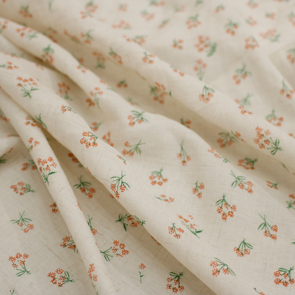 春夏新款碎花印花麻粘面料 时尚女装童装连衣裙亚麻人棉服装布料