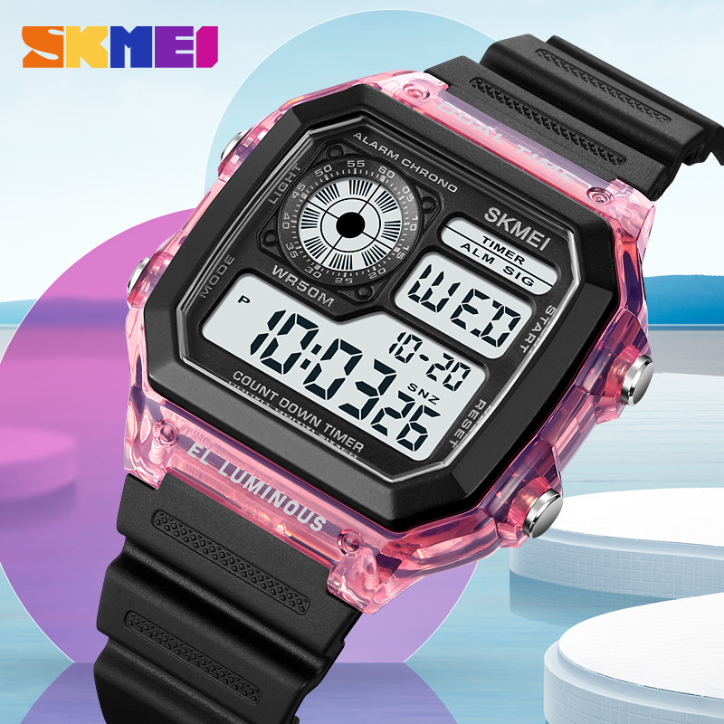 Skmei nueva cáscara transparente sensación de hielo deportes al aire libre estudiante reloj electrónico impermeable multifuncional reloj de moda para hombres y mujeres