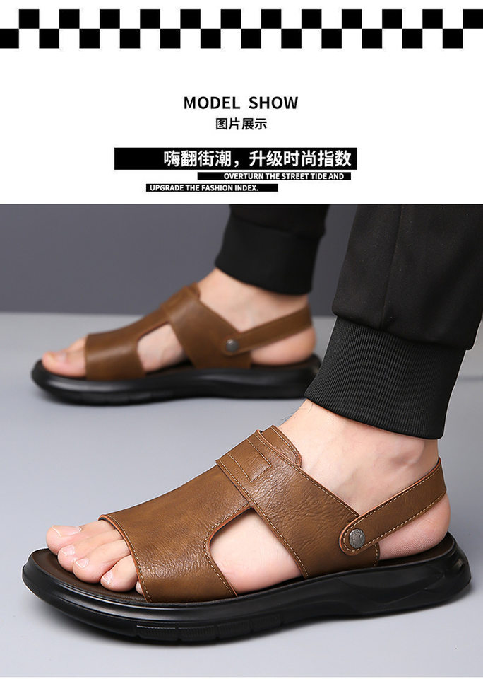 Dép sandal nam đế dày đúc phun, đế mềm chống trượt, hở ngón khoét lỗ thoáng khí đi biển — Màu nâu, màu xám, màu đen chi tiết 19