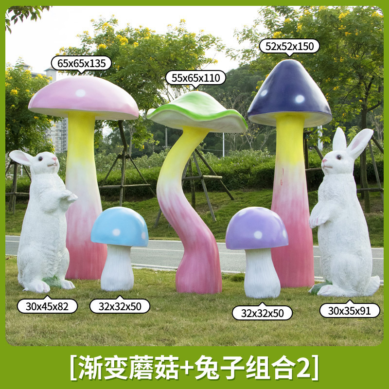 Parque Bosque Simulación Mushroom Escultura Decoración de jardín Patio Decoración de conejo Césped FRP Animales Escenografía