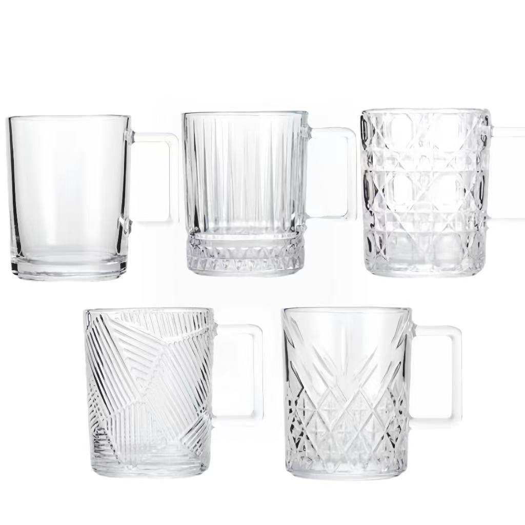 【厂货直通】商用透明玻璃把杯浮雕啤酒杯茶饮杯果汁杯批发印logo