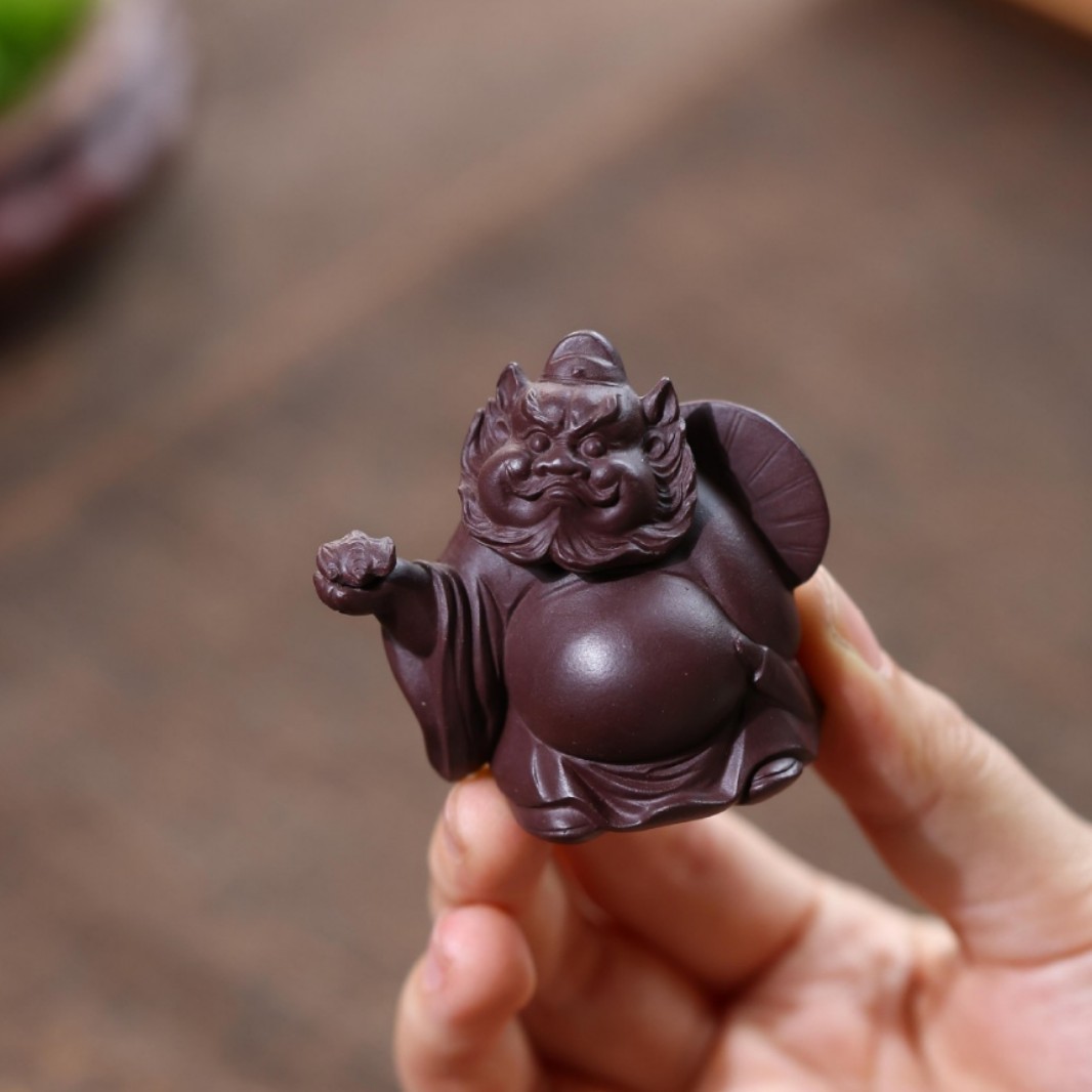 紫砂茶宠小钟馗名家刘凤俊手工精品可养招财紫泥福在眼前茶桌摆件