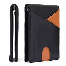 轻薄款双拼色美金夹钱包男士创意新款RFID防盗刷短款两折真皮钱包