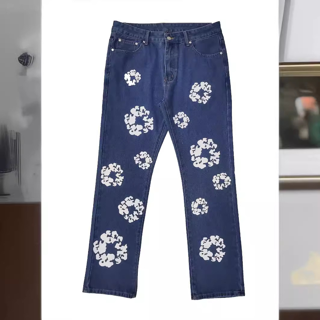 Estilo de celebridad transfronteriza otoño e invierno europeo y americano ins bolsillo lavado pantalones impresos jeans rectos sueltos para hombres