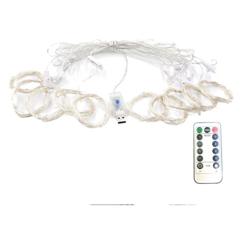 LED de alambre de cobre Cordón de cuero cortina de luz USB ocho funciones sin perforar decoración de la boda fiesta de cumpleaños escena diseño