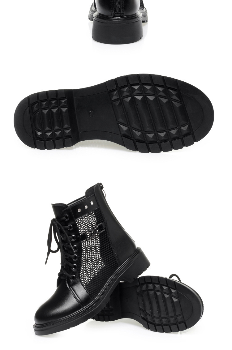 Boot Martin lưới da thật thoáng khí cổ thấp gót cao vừa — Màu đen chi tiết 16