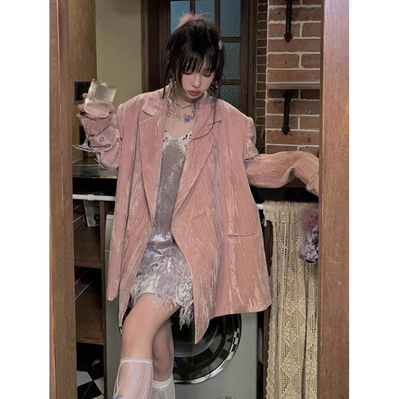 Новый женский пиджак из вельвета, свободный крой, повседневный стиль, весна-осень.