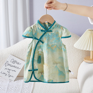 Children's Clothing National Style Girls' Summer Cheongsam Xiangyun Yarn Children's Short-sleeved Thin Cheongsam Skirt Children's Hanfu Girl's Summer Style